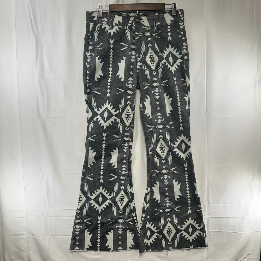 Crazy Train Flare Pants Women 11/30 Charcoal Southwestern Geometric Bell Bottom